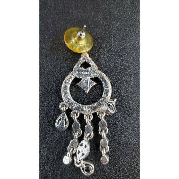 VINTAGE Jewelry MONET Silver Tone Gemstone Dangle Earrings - Picture 3 of 6